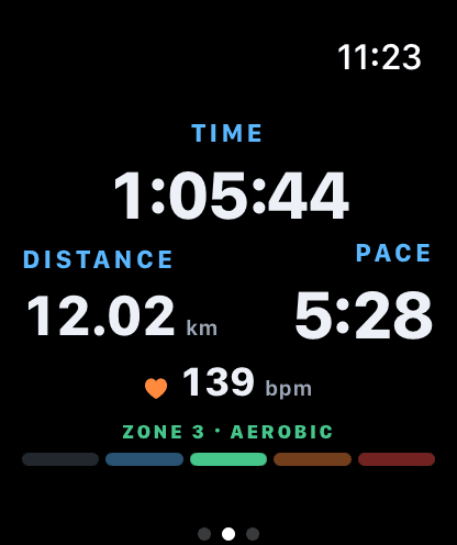 Live run screen — pace and heart rate mid-run