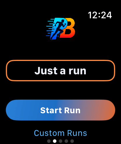 Start screen — begin a run from the wrist